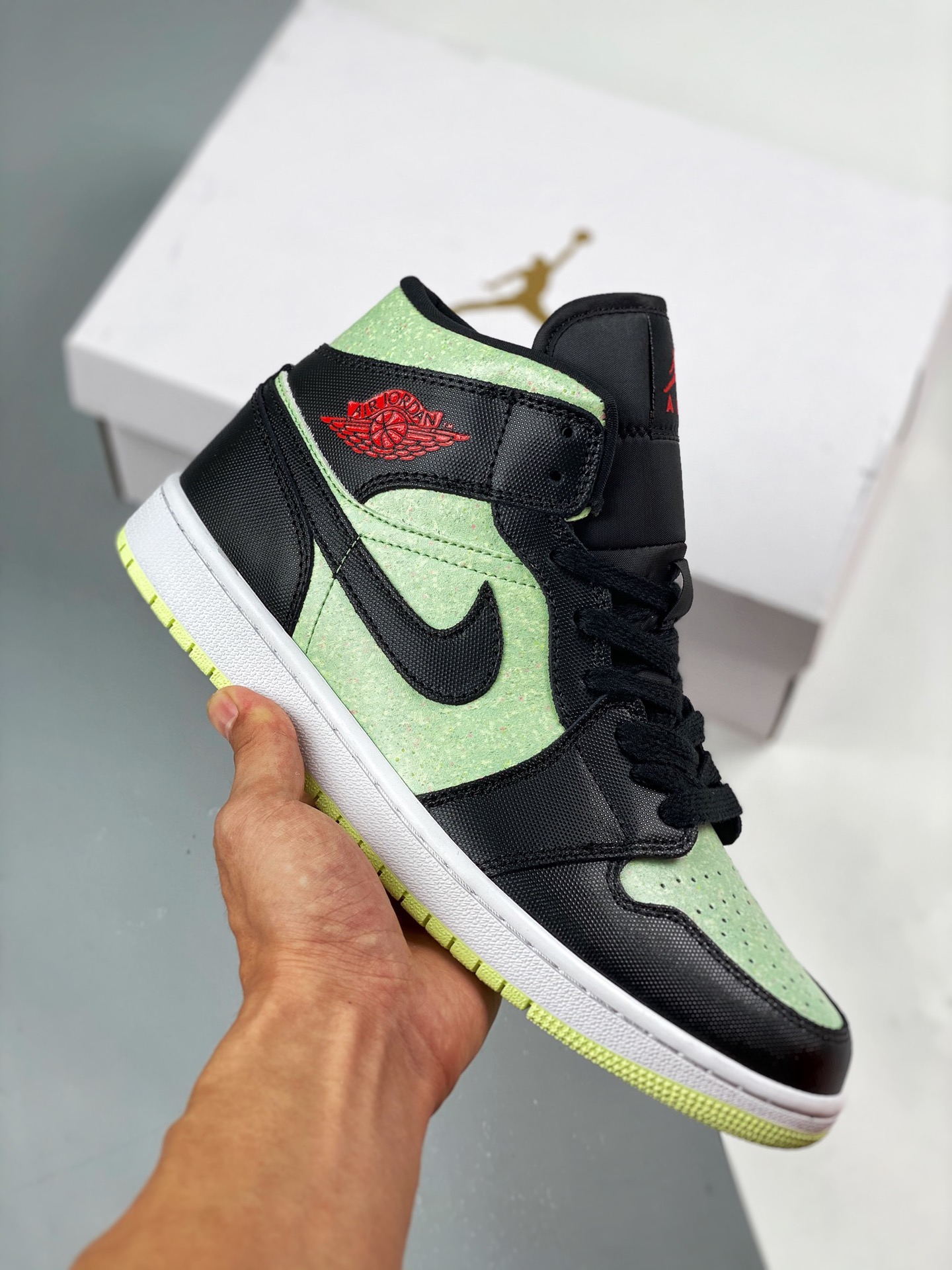Apoyo pago contra reembolso 3 Air Jordan 1 Mid Negro, verde y rojo, AJ1 caña media, zapatilla casual, color oficial sin…