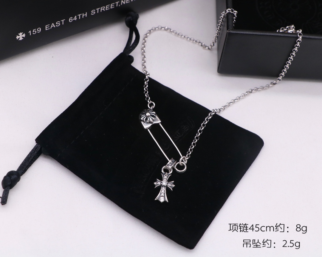 Chrome Hearts Hearts 克罗心 纯银 别针吊坠锁骨链 趣味设计别针项链锁骨链个性