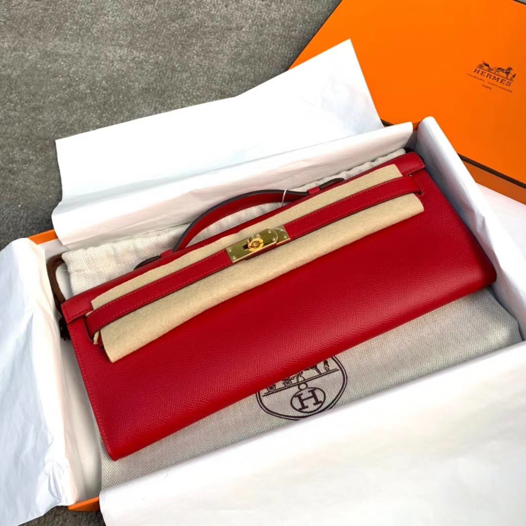 Hermes Kelly Clutches Sacos de corpo cruzado & Ombro Vermelho Hardware Dourado Epsom