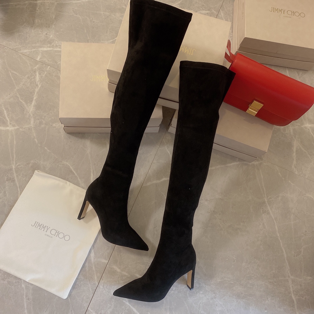 Jimmy Choo Long Boots Genuine Leather Sheepskin Silk