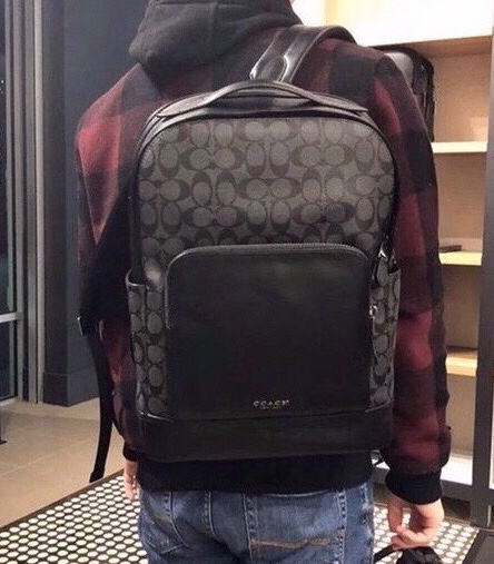 Coach 高端品质 PVC配皮款式 男士双肩背F37599 F38755 F50719 男款双拉链书包登山包电脑包 侧边 内里还有小口袋 可装IPAD 电脑笔记本
