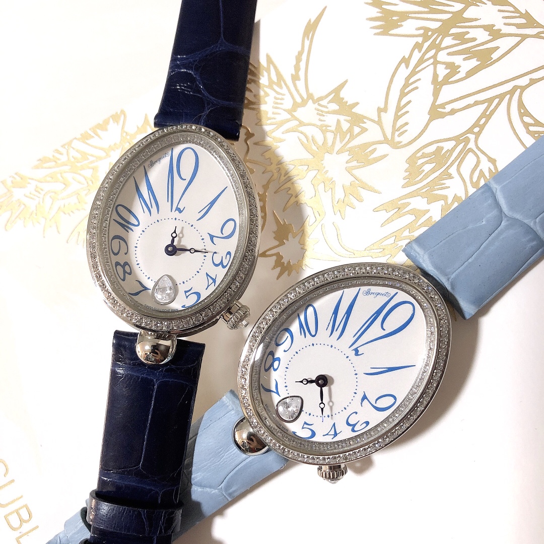 NO:147139,Real shots Breguet's new Queen of Naples mechanical version Breguet's new work Ice and blue This is the first time that the Queen of Naples series has incorporated enamel craftsmanship. Enamel dial. The crystal clear color makes people happy. Cowhide. Crocodile skin. Breguet, cowhide, crocodile skin.19860909实拍 宝玑新品那不勒斯皇后 机械版本 Breguet新作 冰雪蓝色 这是那不勒斯王后系列首次融入珐琅工艺 珐琅表盘 晶莹剔透的色泽令人心生愉悦 牛皮 鳄鱼皮,,breguet,cowhide,crocodile skin,Watch