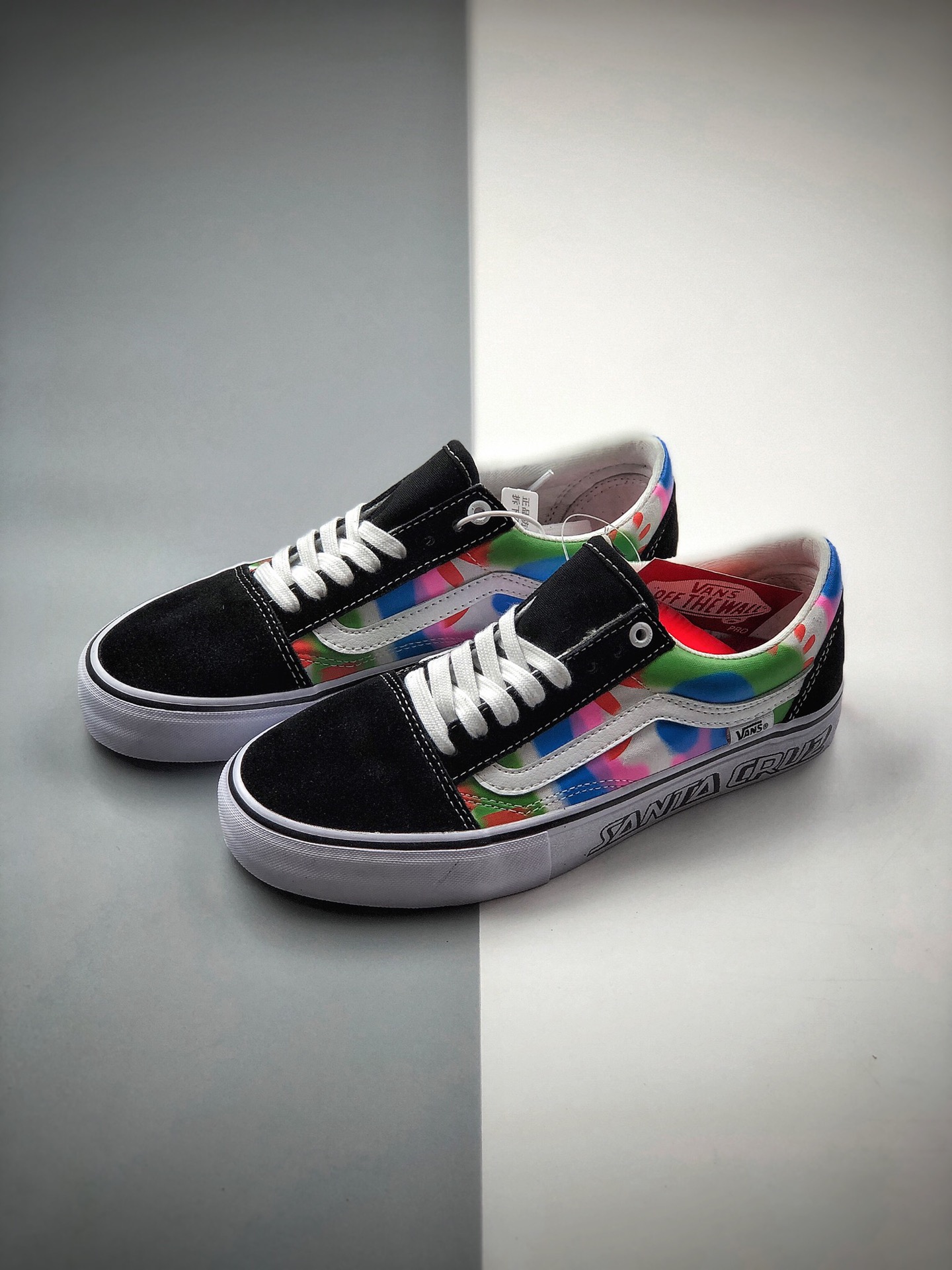 150  公司级Santa Cruz X VANS Old SKOOL Pro 多彩渐变彩色扎染专业滑板