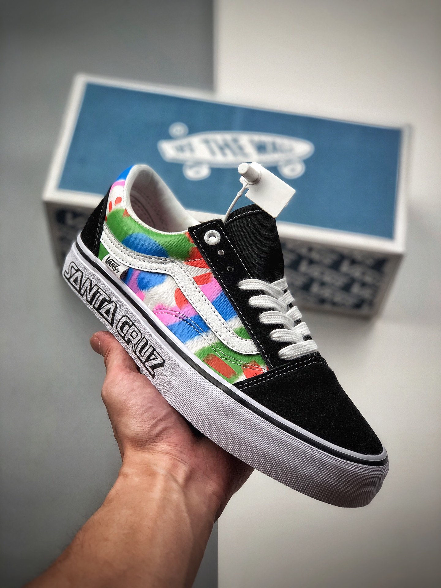 150  公司级Santa Cruz X VANS Old SKOOL Pro 多彩渐变彩色扎染专业滑板