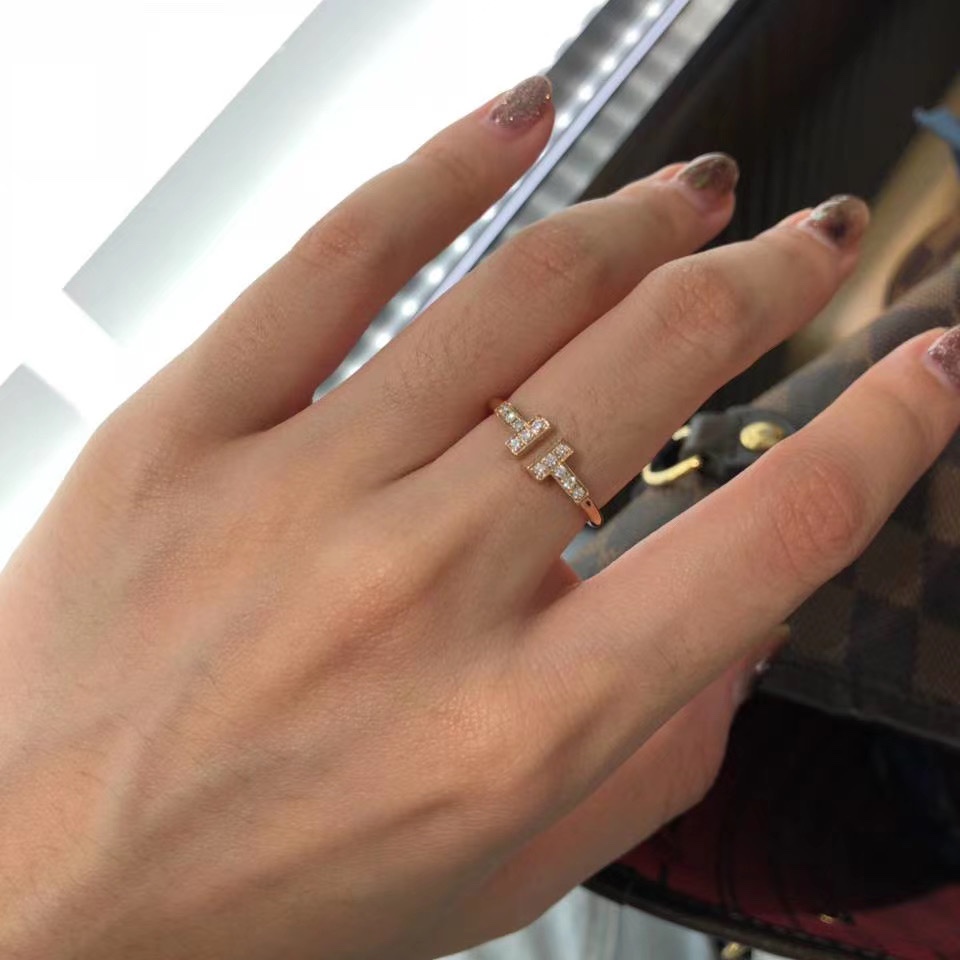 Tiffany & Co. 玫瑰金 双t满钻/无钻戒指