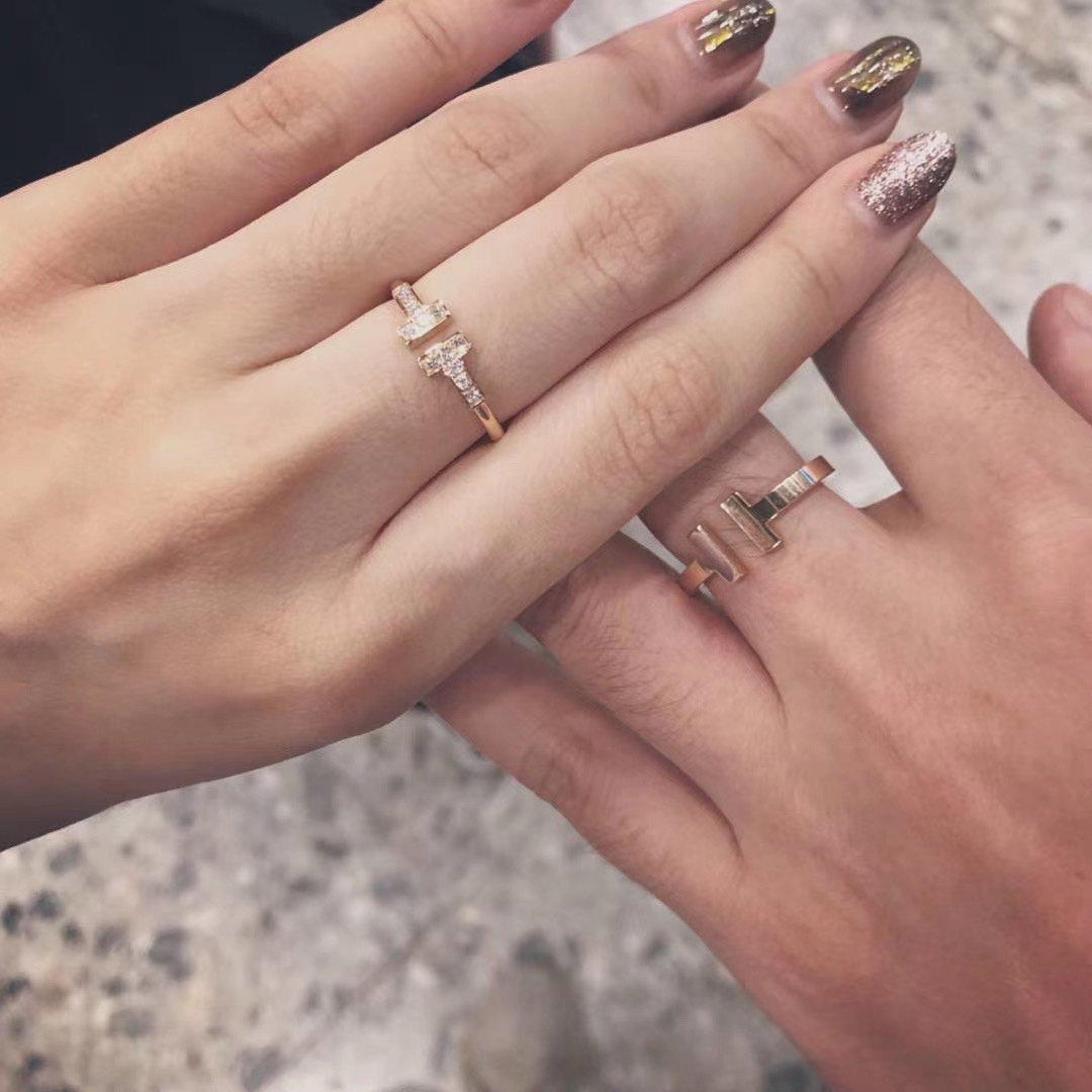Tiffany & Co. 玫瑰金 双t满钻/无钻戒指