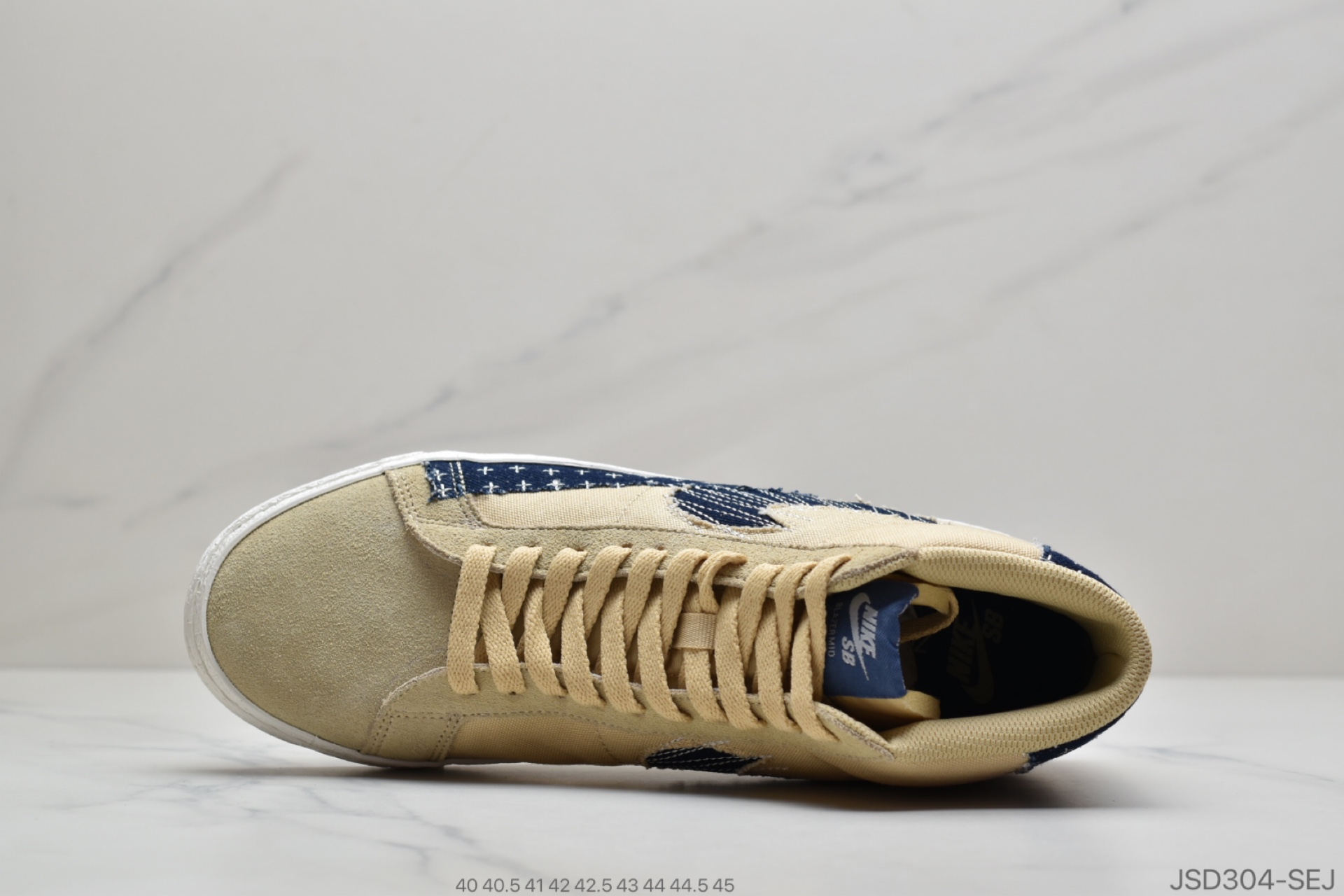 200 耐克Nike SB Blazer Mid Premium”Sashiko Sesame”经典开拓木屑纹中帮百搭休闲运动板鞋“卡其丹宁深蓝白刺子绣”CT0715-200