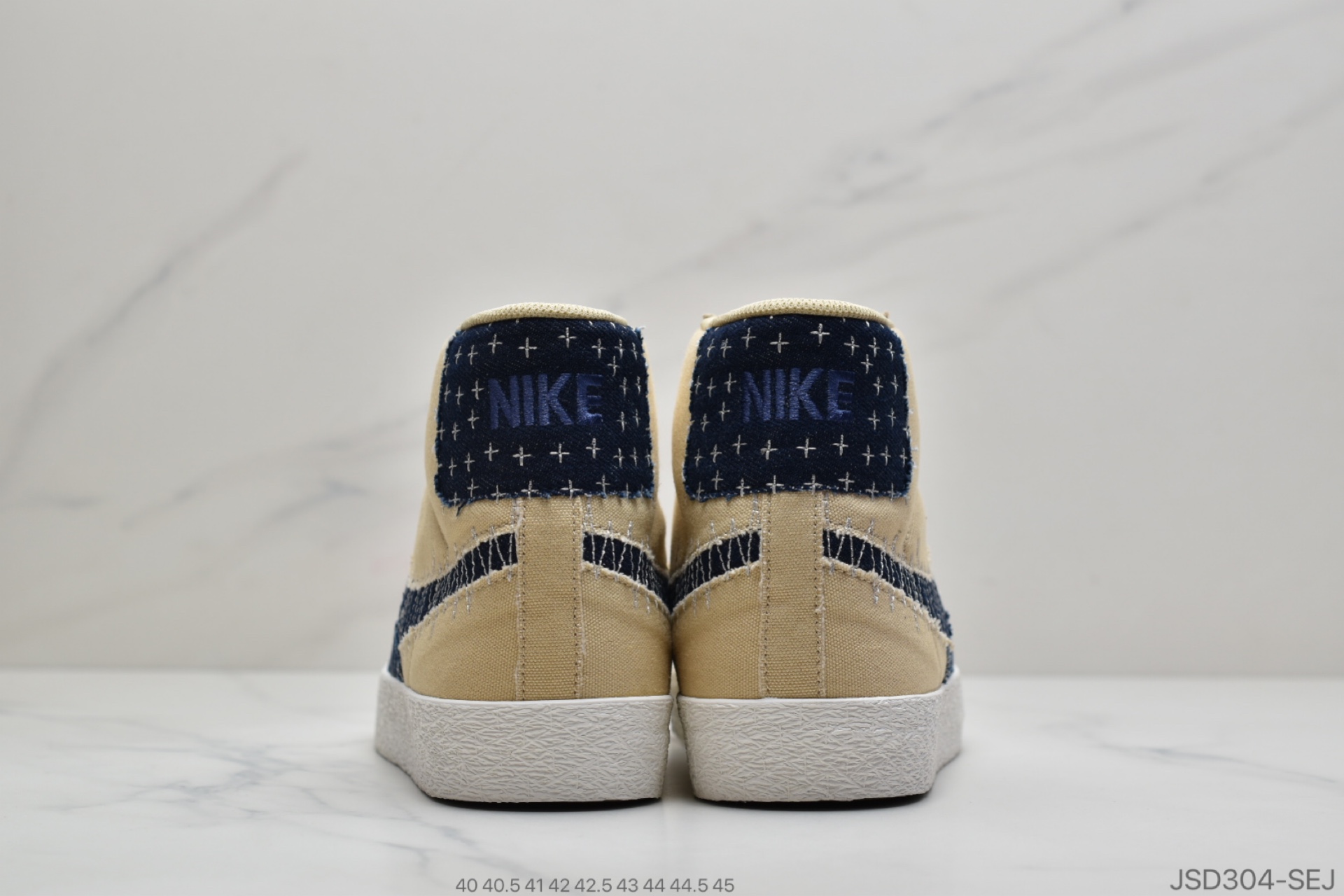 200 耐克Nike SB Blazer Mid Premium”Sashiko Sesame”经典开拓木屑纹中帮百搭休闲运动板鞋“卡其丹宁深蓝白刺子绣”CT0715-200