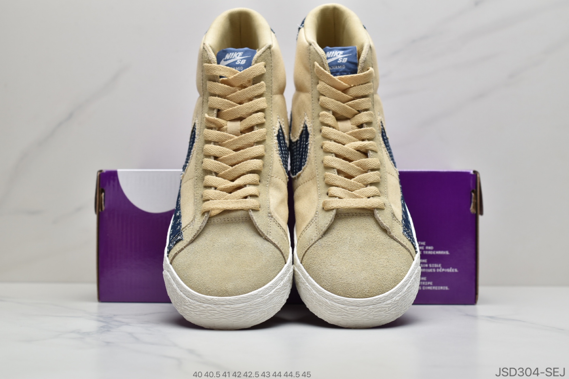 200 耐克Nike SB Blazer Mid Premium”Sashiko Sesame”经典开拓木屑纹中帮百搭休闲运动板鞋“卡其丹宁深蓝白刺子绣”CT0715-200