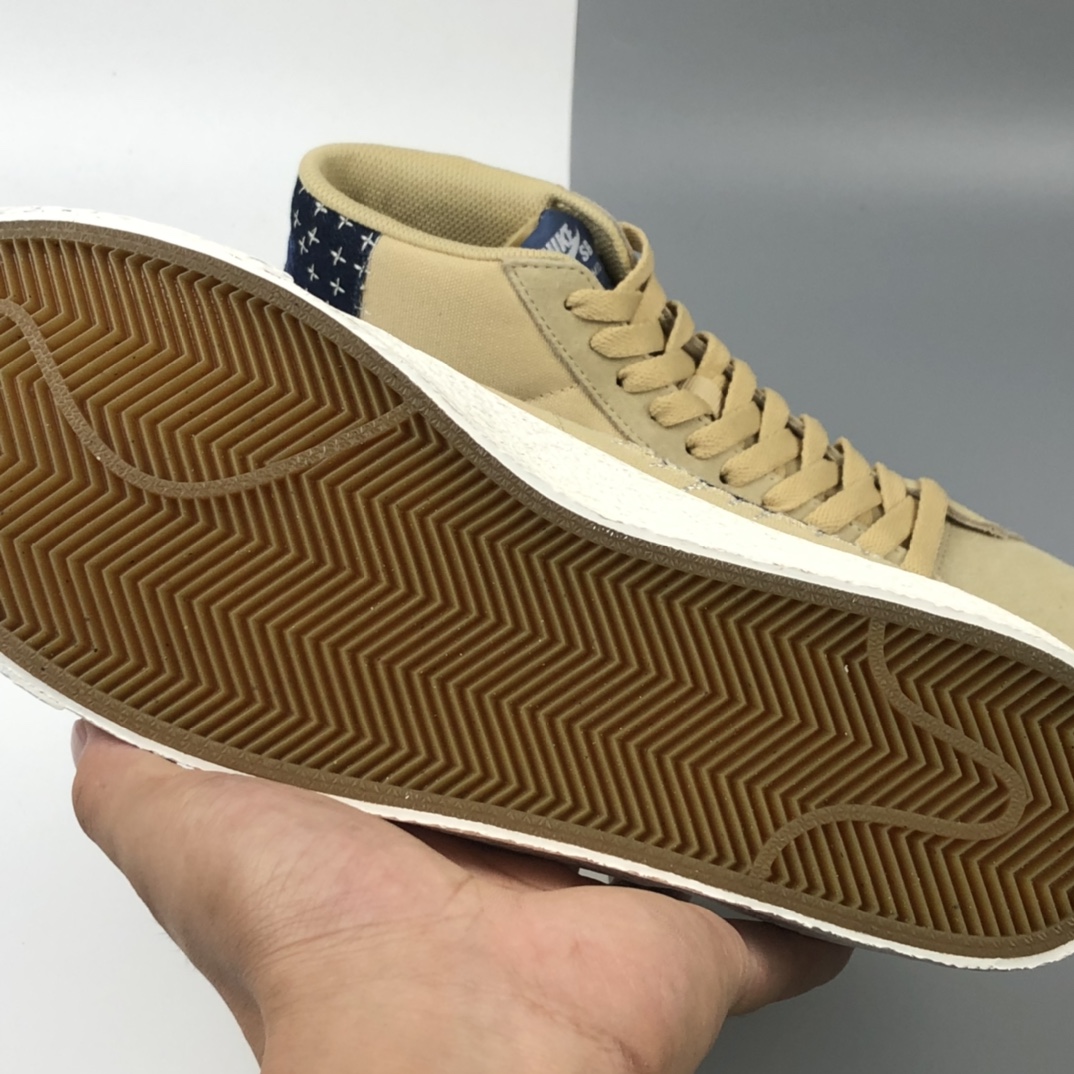 190 Nike SB Blazer Mid Premium”Sashiko Sesame”经典开拓木屑纹中帮百搭休闲运动板鞋“卡其丹宁深蓝白刺子绣” CT0715-200
