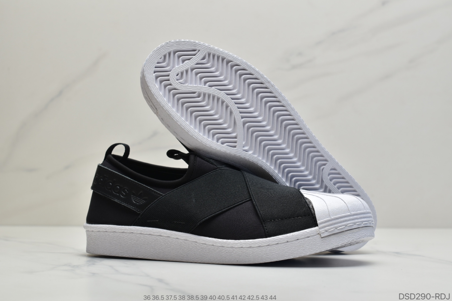 100 阿迪达斯Superstar Slip-On Shoes 绑带贝壳头”黑白”顶级版本S81338