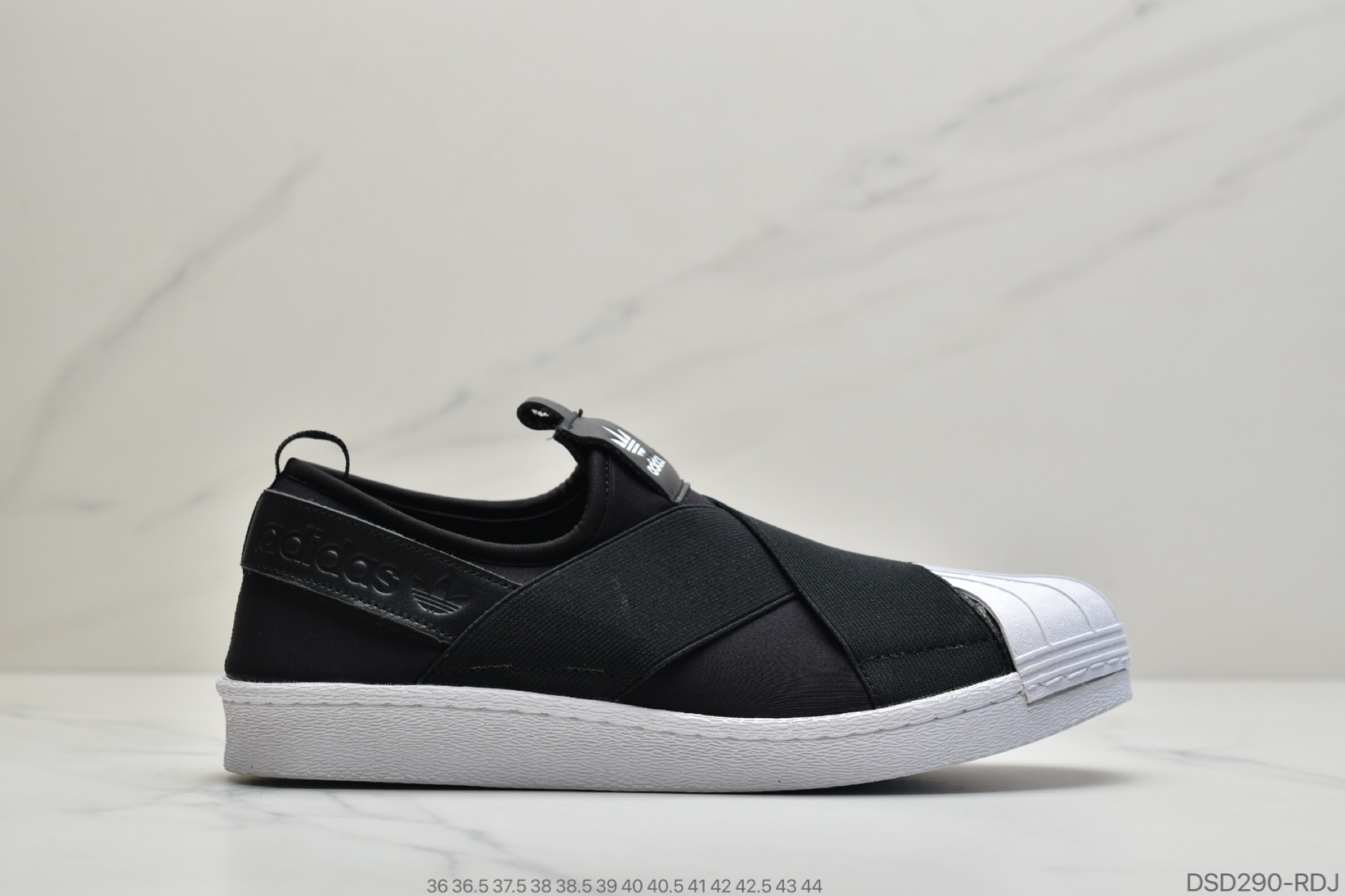 100 阿迪达斯Superstar Slip-On Shoes 绑带贝壳头”黑白”顶级版本S81338