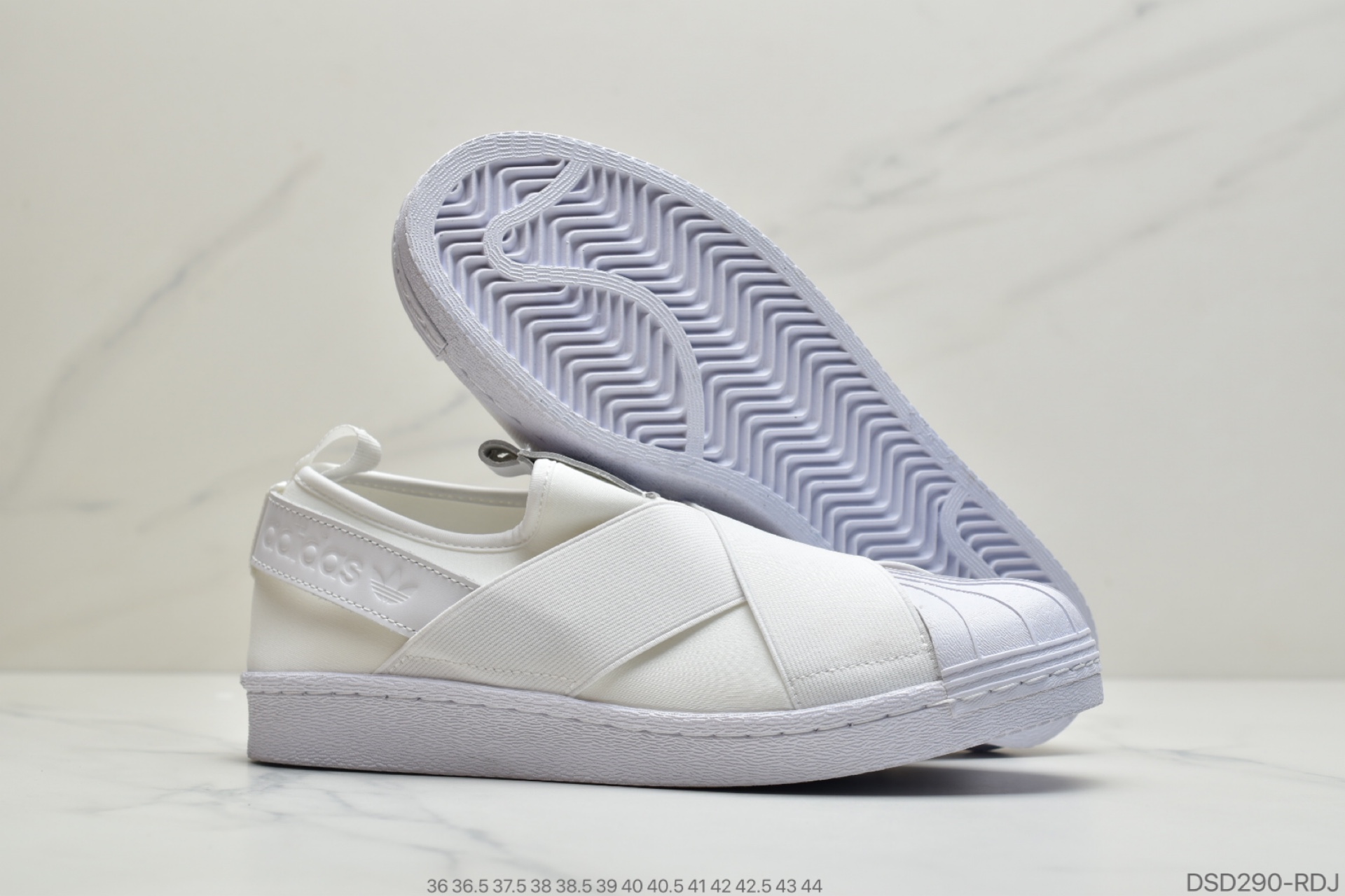 100 阿迪达斯Superstar Slip-On Shoes 绑带贝壳头”黑白”顶级版本S81338