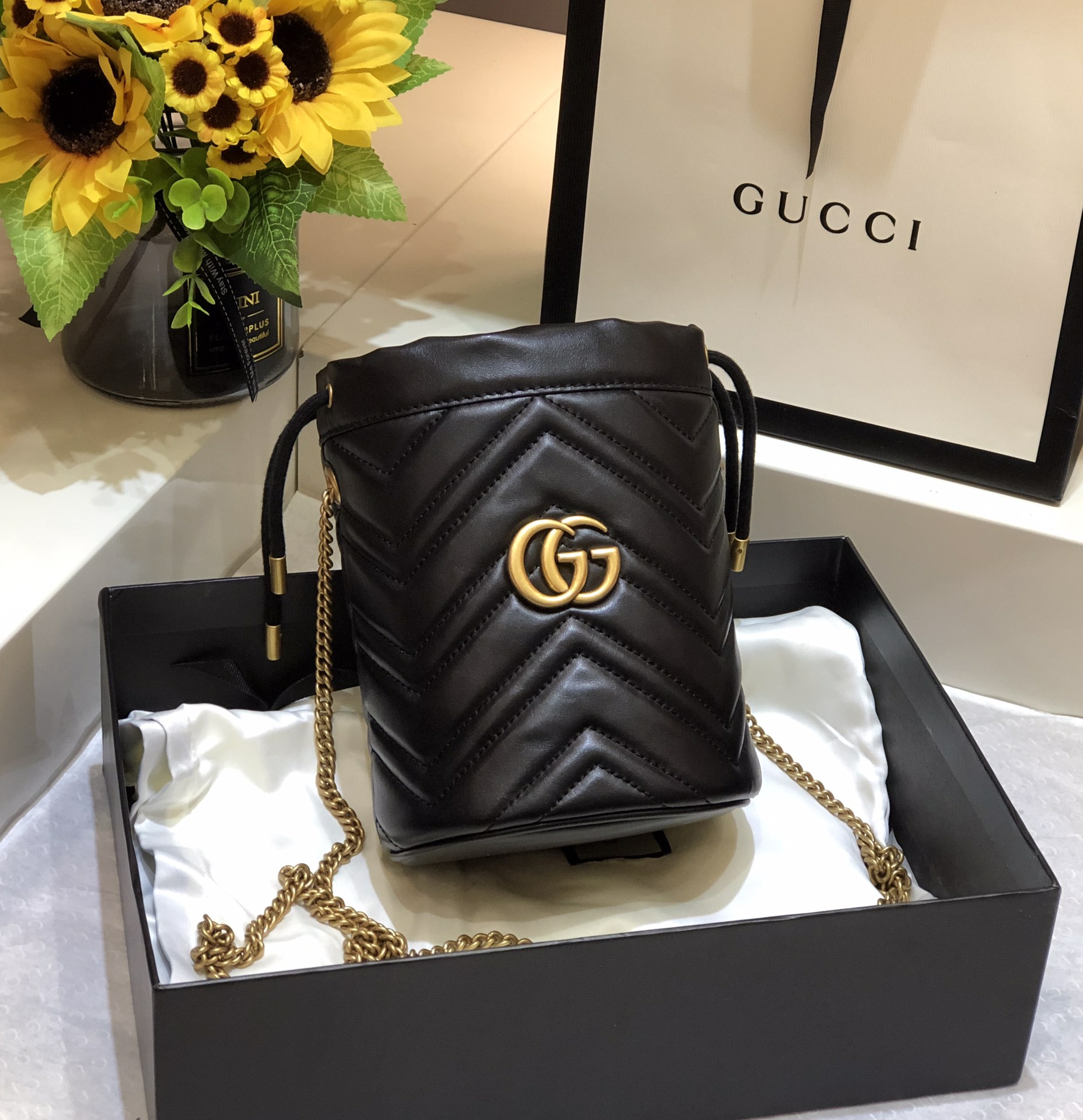 GUCCI Marmont сумка-ведро мини из оригинальной кожи