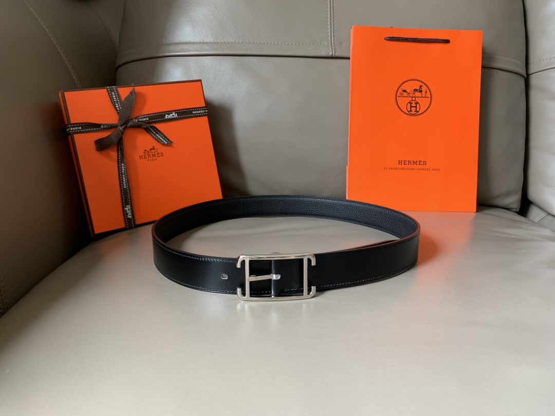 p185⛵️顶级代购级 HERMES 爱马仕 男士腰带 专柜同款 Society 双面用腰带 宽3.2cm精品抛光皮带扣 Box和Togo小牛皮双面皮 简约优雅 奢华 原单品质.