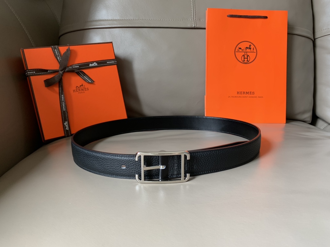 p185⛵️顶级代购级 HERMES 爱马仕 男士腰带 专柜同款 Society 双面用腰带 宽3.2cm精品抛光皮带扣 Box和Togo小牛皮双面皮 简约优雅 奢华 原单品质.