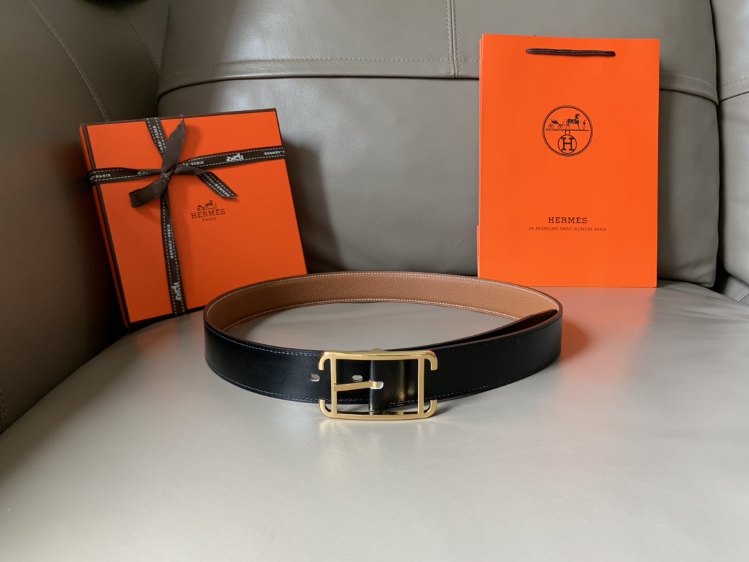 p185⛵️顶级代购级 HERMES 爱马仕 男士腰带 专柜同款 Society 双面用腰带 宽3.2cm精品抛光皮带扣 Box和Togo小牛皮双面皮 简约优雅 奢华 原单品质.
