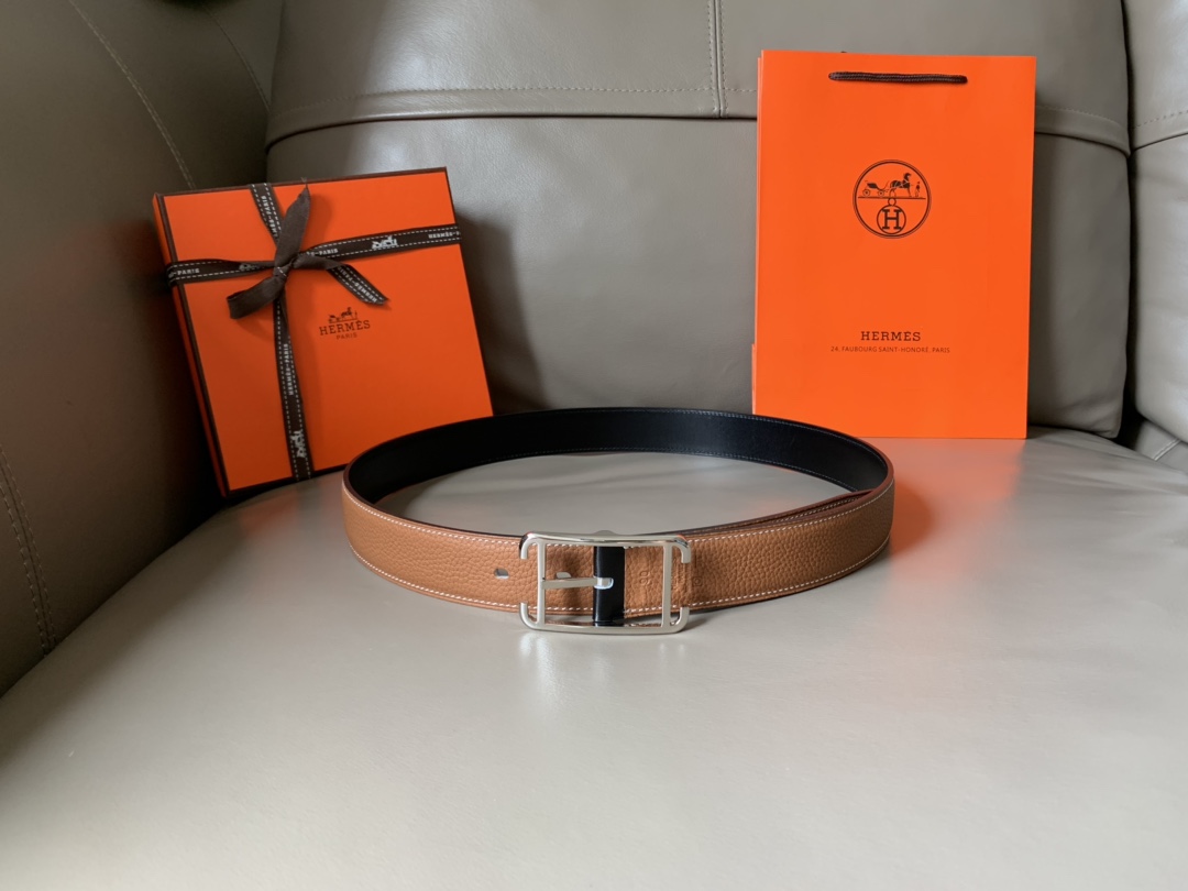 p185⛵️顶级代购级 HERMES 爱马仕 男士腰带 专柜同款 Society 双面用腰带 宽3.2cm精品抛光皮带扣 Box和Togo小牛皮双面皮 简约优雅 奢华 原单品质.