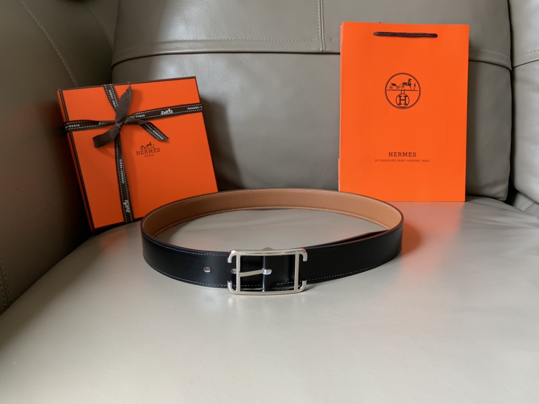 p185⛵️顶级代购级 HERMES 爱马仕 男士腰带 专柜同款 Society 双面用腰带 宽3.2cm精品抛光皮带扣 Box和Togo小牛皮双面皮 简约优雅 奢华 原单品质.