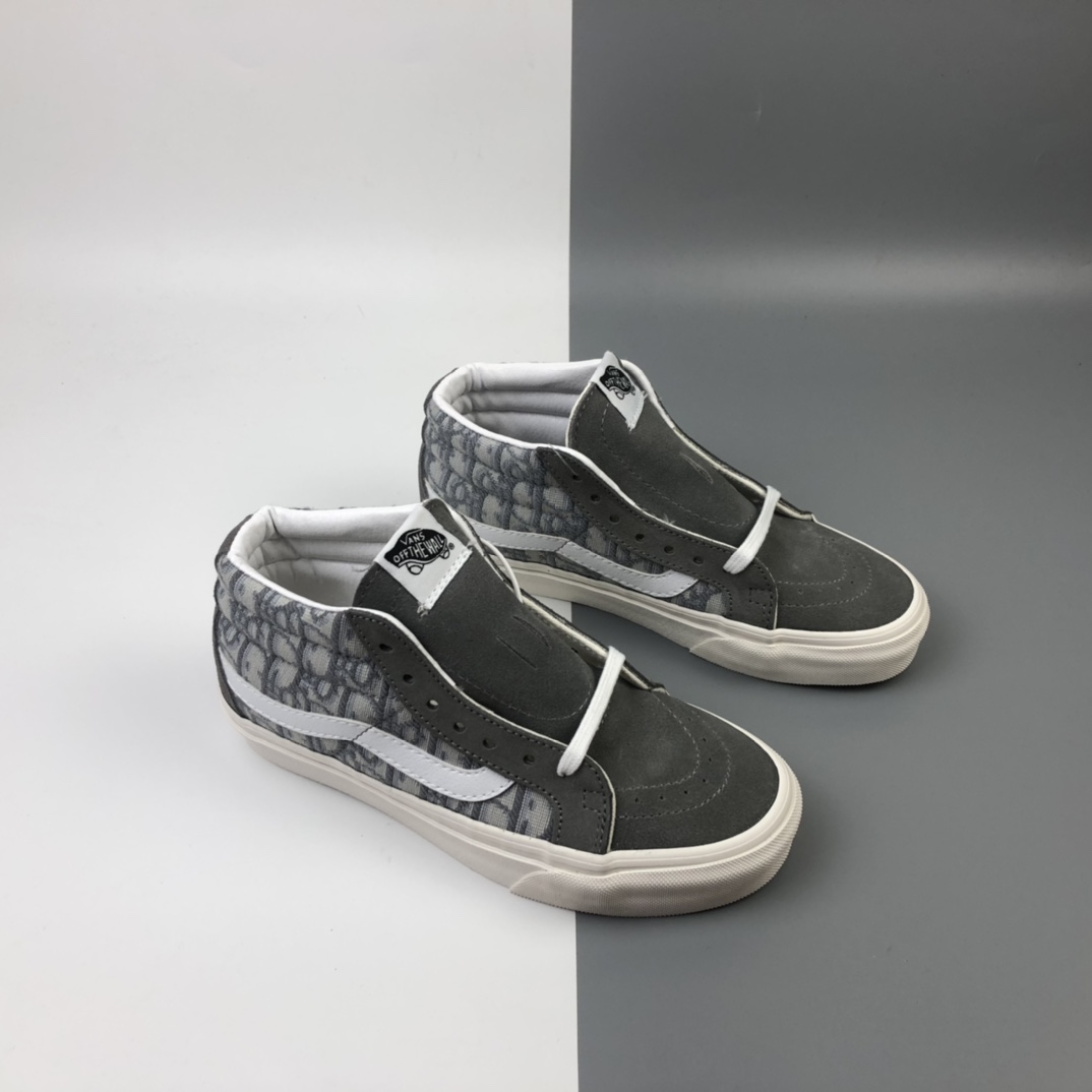 150 Dior x Vans Sk8-Mid 万斯中帮迪奥联名“岩石灰刺绣CD重影”鲜美系列帆布硫化板鞋 VN0A3WSDRW23