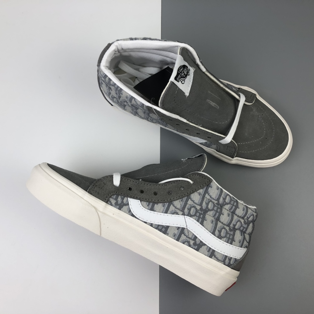 150 Dior x Vans Sk8-Mid 万斯中帮迪奥联名“岩石灰刺绣CD重影”鲜美系列帆布硫化板鞋 VN0A3WSDRW23