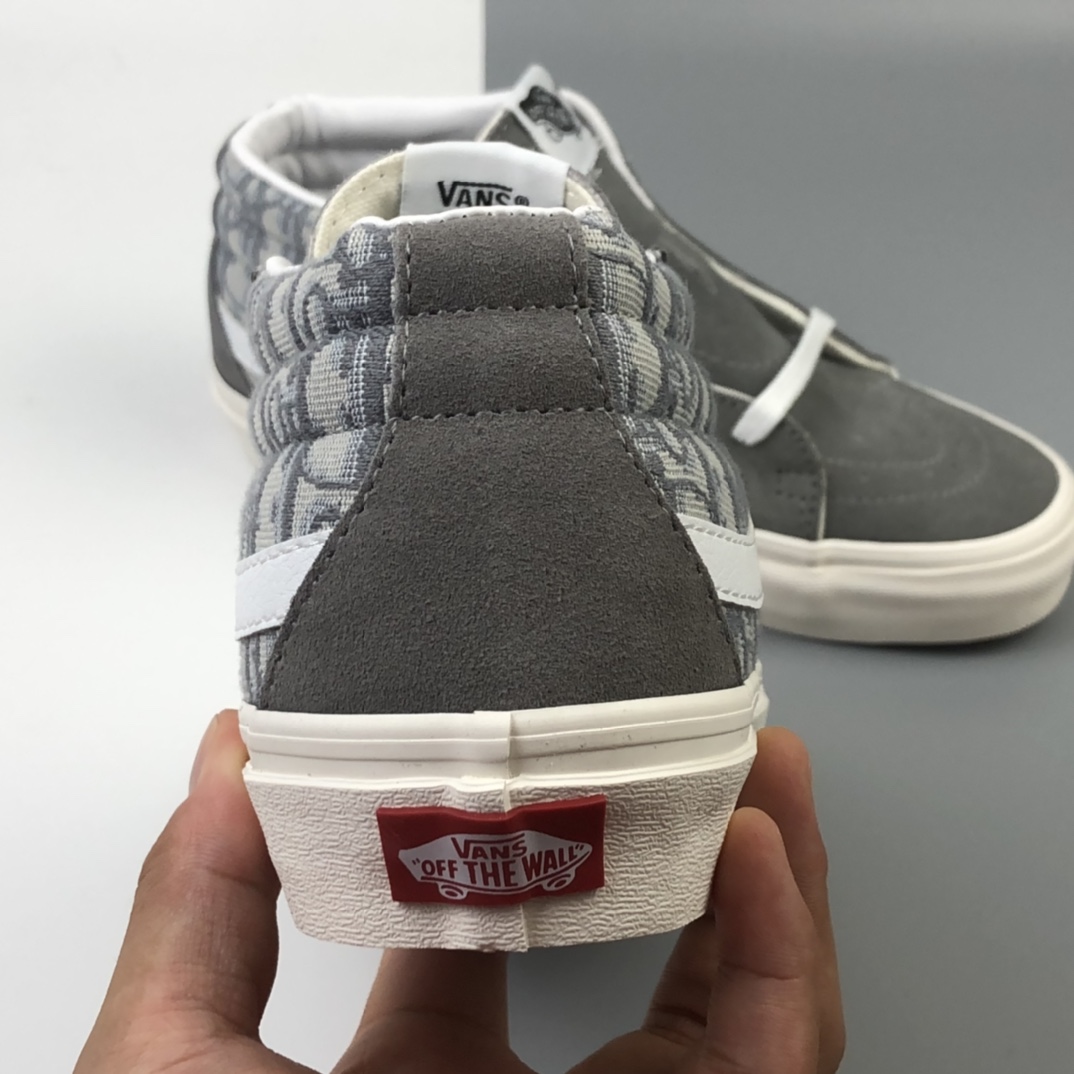 150 Dior x Vans Sk8-Mid 万斯中帮迪奥联名“岩石灰刺绣CD重影”鲜美系列帆布硫化板鞋 VN0A3WSDRW23