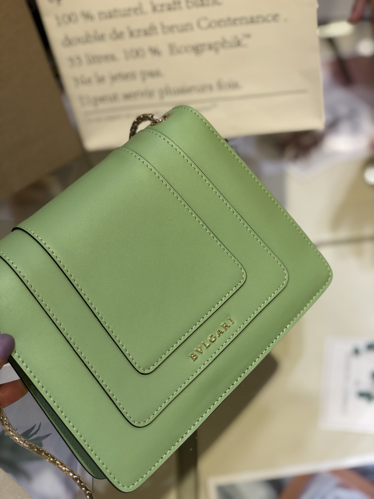 BVLGARI宝格丽薄荷绿小牛皮单肩斜挎包61879