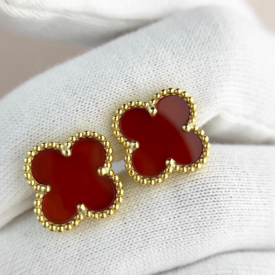 Серьги Van Cleef & Arpels Sweet Alhambra, клевер, красный агат, серебро с гальваническим покрытием