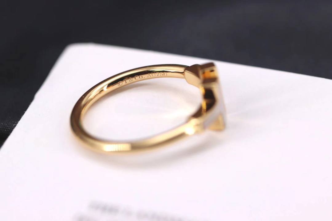 Tiffany & Co. Tiffany&Co. 蒂芙尼 纯银 白贝双T戒指