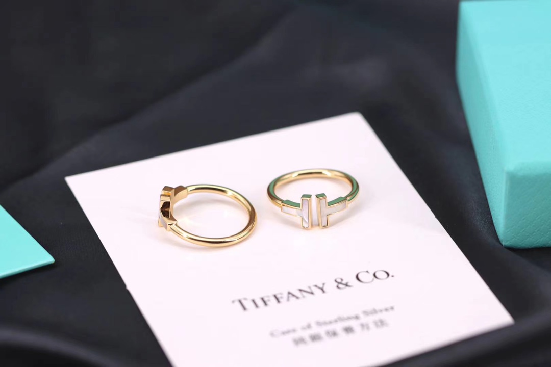 Tiffany & Co. Tiffany&Co. 蒂芙尼 纯银 白贝双T戒指