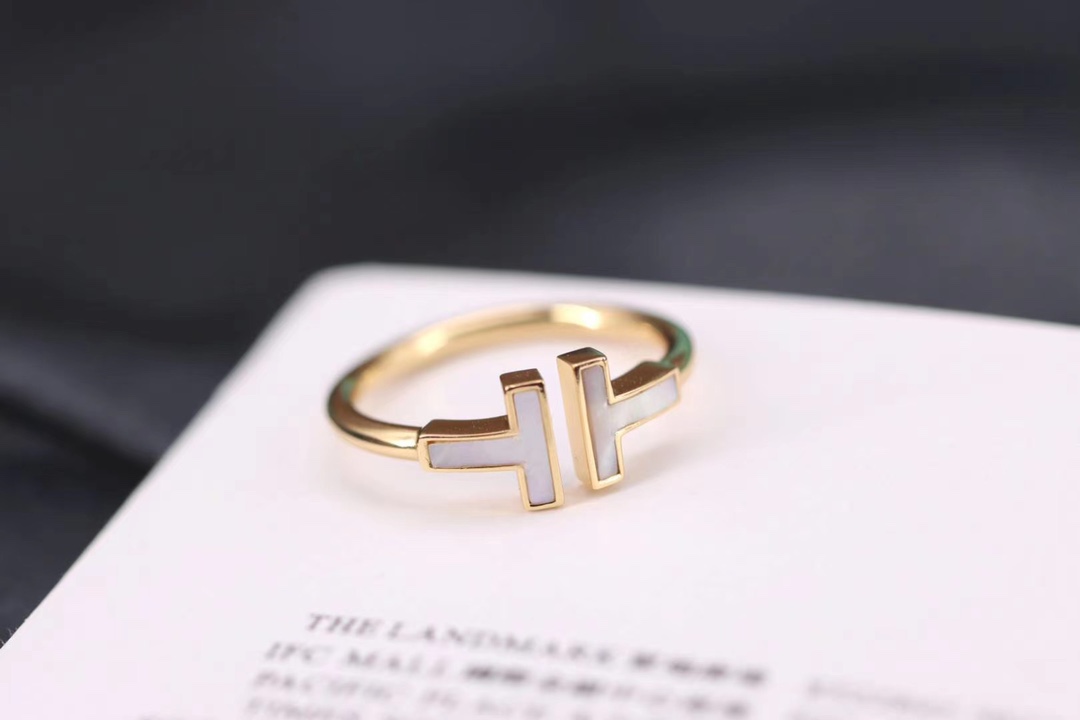 Tiffany & Co. Tiffany&Co. 蒂芙尼 纯银 白贝双T戒指