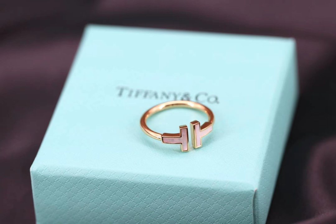 Tiffany & Co. Tiffany&Co. 蒂芙尼 纯银 白贝双T戒指