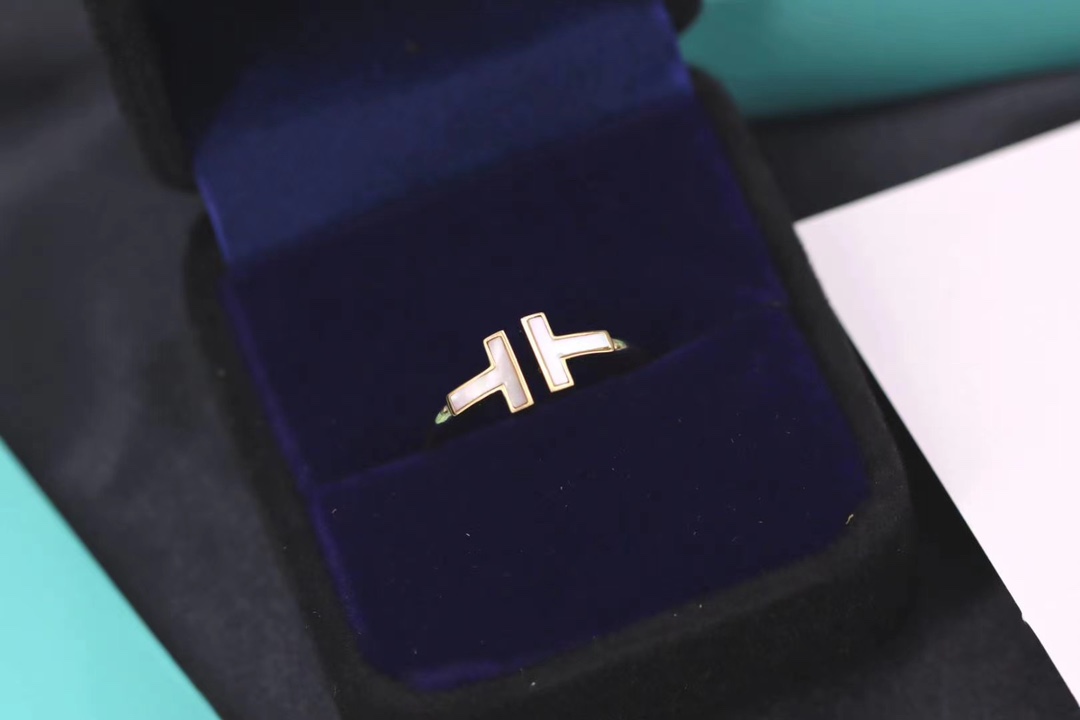 Tiffany & Co. Tiffany&Co. 蒂芙尼 纯银 白贝双T戒指