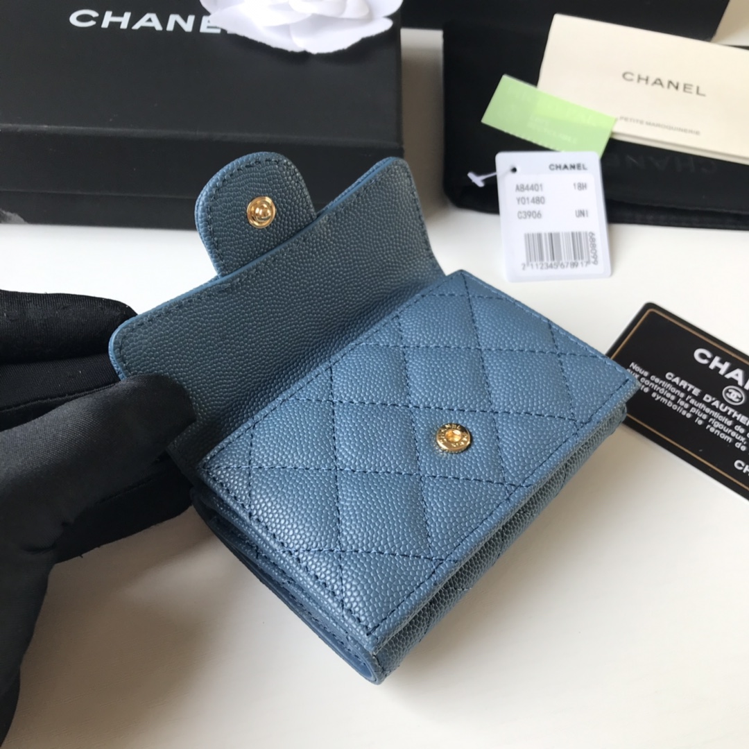 Chanel 升级版小香短三折钱包麻雀虽小 五脏俱全 实用性超强 款号84401 皮料五金
