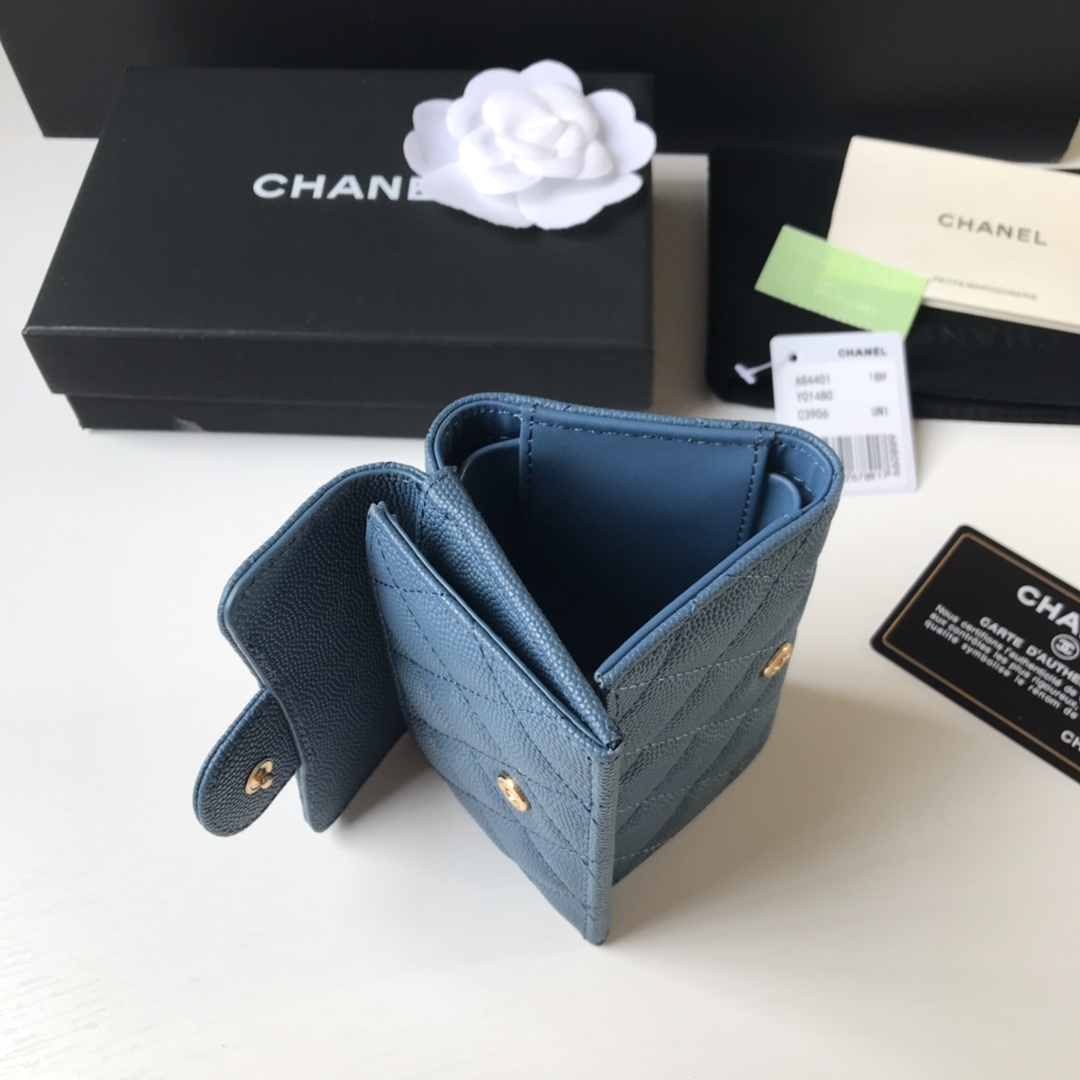 Chanel 升级版小香短三折钱包麻雀虽小 五脏俱全 实用性超强 款号84401 皮料五金