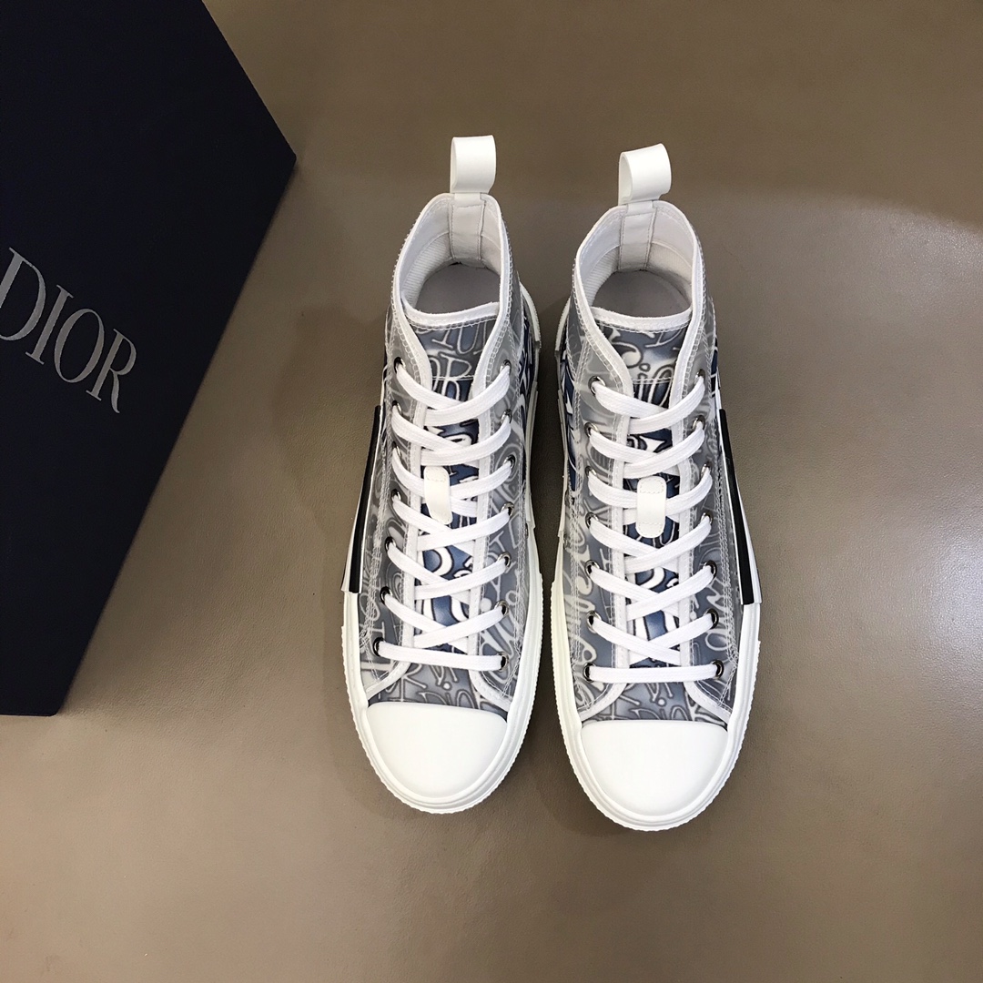 Dior Skateboard Shoes Sneakers Grey White Printing Canvas Fabric Rubber Oblique High Tops