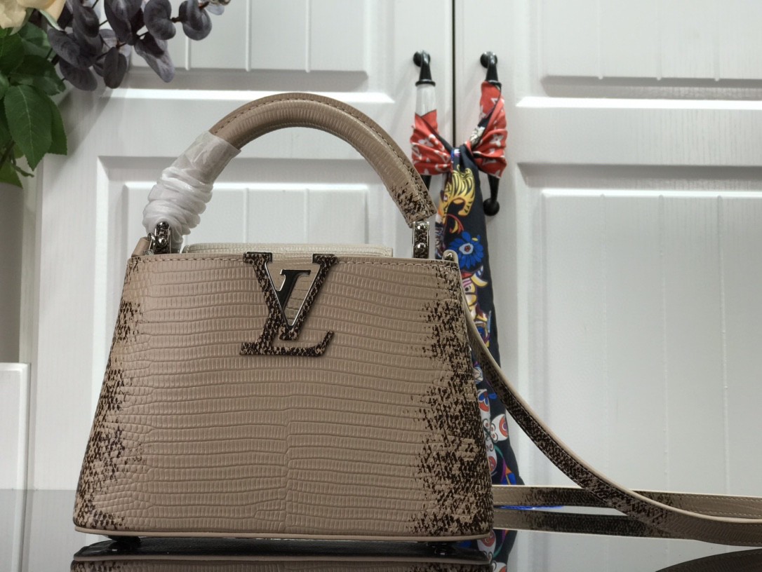 Louis Vuitton LV Capucines Bags Handbags Grey Sheepskin Mini N98093
