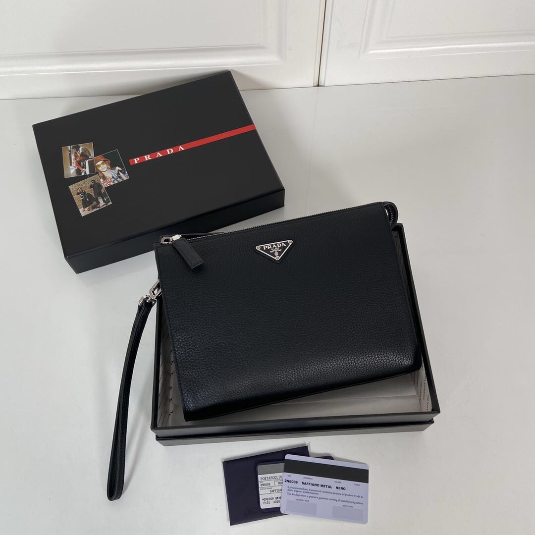 Prada Clutches & Pouch Bags Black Silver White Men Deerskin