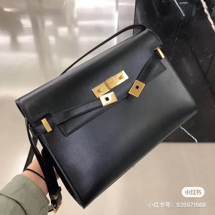 Ysl 𝑴𝒂𝒏𝒉𝒂𝒕𝒕𝒂𝒏 29CM曼哈顿法棍包 579271黑色牙签纹金扣
