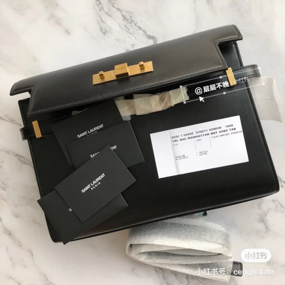 Ysl 𝑴𝒂𝒏𝒉𝒂𝒕𝒕𝒂𝒏 29CM曼哈顿法棍包 579271黑色牙签纹金扣
