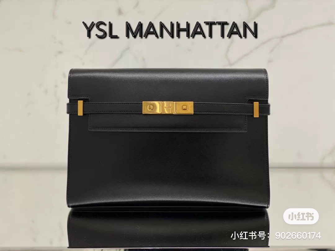 Ysl 𝑴𝒂𝒏𝒉𝒂𝒕𝒕𝒂𝒏 29CM曼哈顿法棍包 579271黑色牙签纹金扣