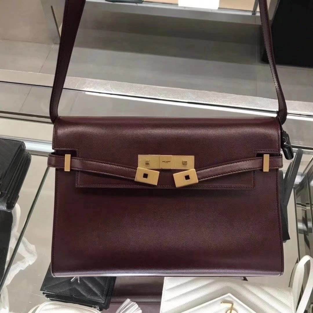Ysl 𝑴𝒂𝒏𝒉𝒂𝒕𝒕𝒂𝒏 29CM曼哈顿法棍包 579271酒红色牙签纹金扣