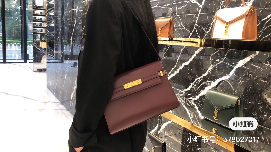Ysl 𝑴𝒂𝒏𝒉𝒂𝒕𝒕𝒂𝒏 29CM曼哈顿法棍包 579271酒红色牙签纹金扣