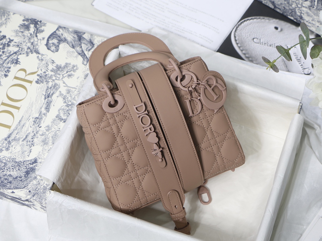 DIOR 戴妃包 磨砂霧面 豆沙粉 calfskin 手提包