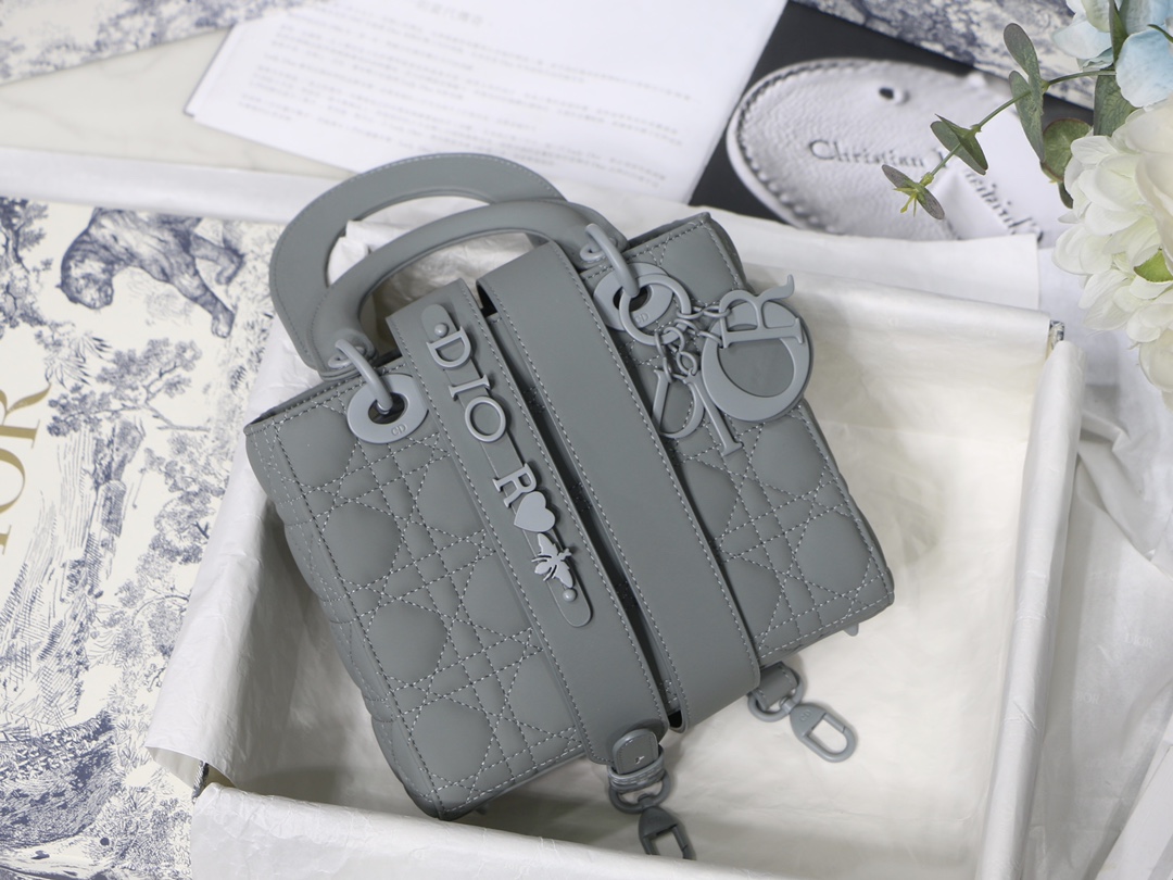 DIOR 戴妃包 磨砂霧面 calfskin 岩石灰 手提包