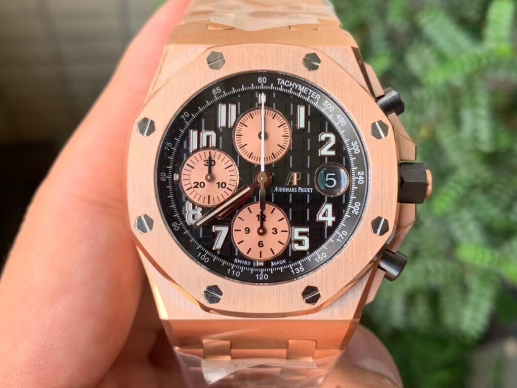 🔥Hecho con el ingenio de JF🔥 A P Royal Oak Offshore 26470 O pulsador de cronógrafo cerámico de oro rosa completo (mod…