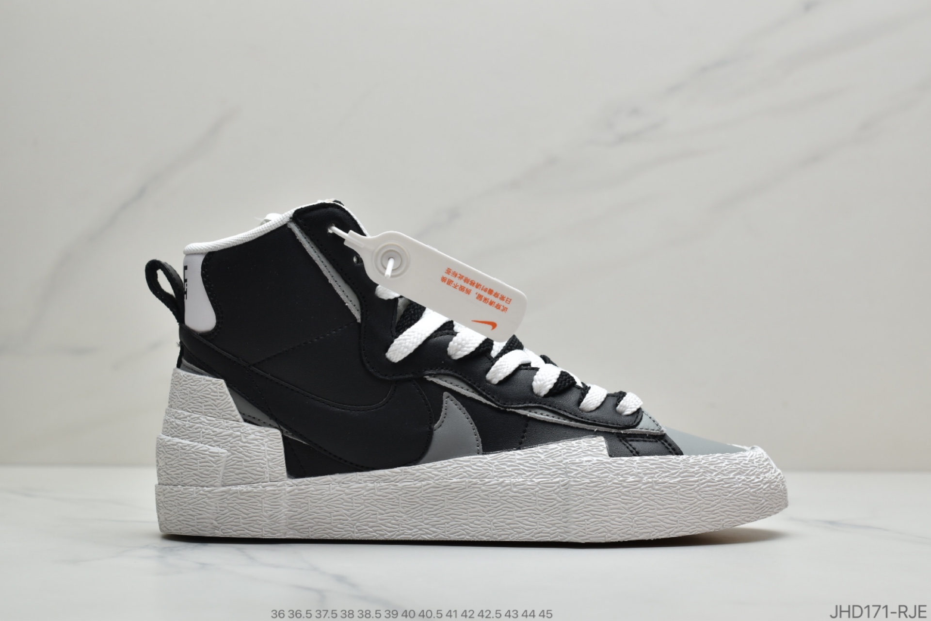 190 日式解构美学品牌SACAI联名 x Nike Blazer High”White/Grey/Black”重叠设计前卫开拓者高帮百搭板鞋“黑灰”BV0072-002