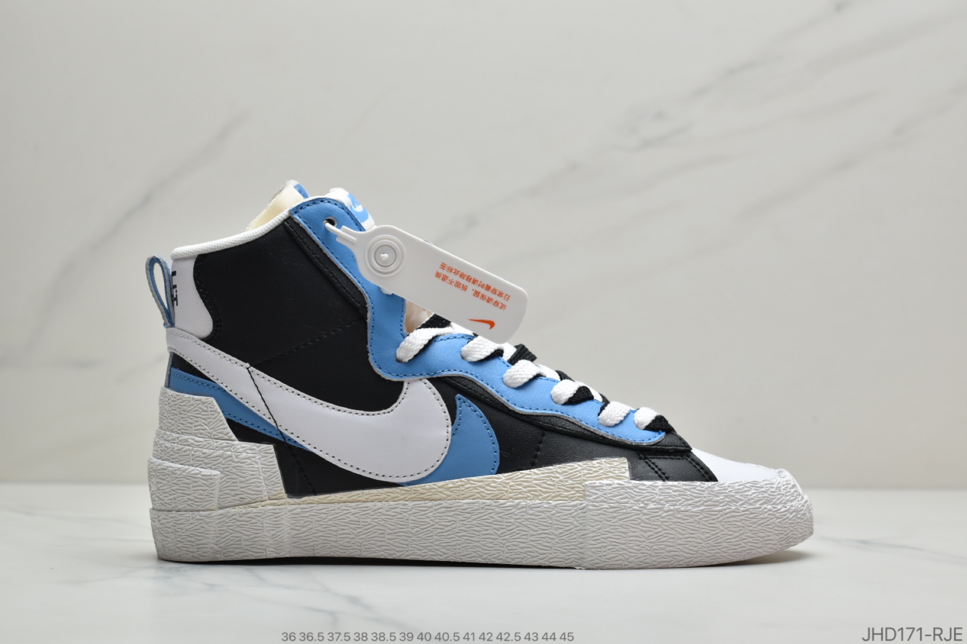 190 日式解构美学品牌SACAI联名 x Nike Blazer High”White/Grey/Black”重叠设计前卫开拓者高帮百搭板鞋“黑灰”BV0072-002