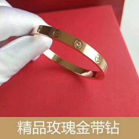 (带钻款)卡地亚时尚爆款日韩钛钢手镯女玫瑰金镀18k情侣螺丝手镯手环,有钻没钻都有现货,女款17/男款20.