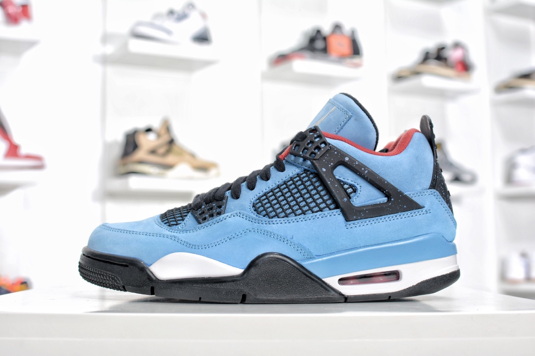 H0 G版纯原 最终零售版 travis Scott x Air Jordan 4 蓝麂皮 ，原厂数据开发 原厂进口泛白蓝麂皮 市面唯一正确鞋型 全鞋数控针车，配盒大几率过验 ，品质天花板